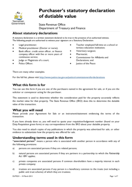 Purchasers Statutory Declaration of Dutiable Value. RTI Form 2012-13