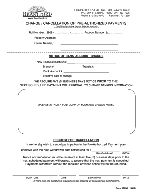 Property Tax Pre-Authorized Payment Change Form