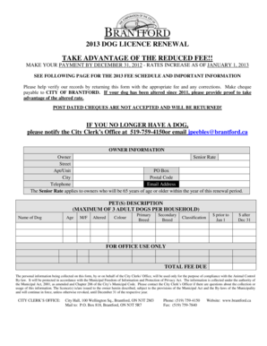 2013 Dog Licence Renewal