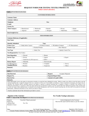 Request Form for Testing Textile Products