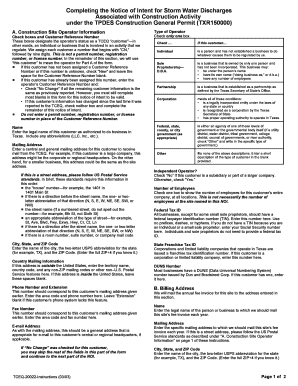 Notice of Intent for Storm Water Discharges