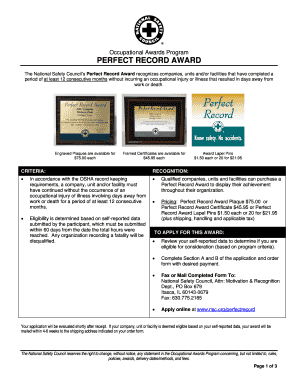 Perfect Record Award Application