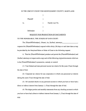 Maryland Request for Production of Documents