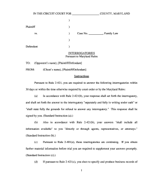 Maryland Family Law Interrogatories