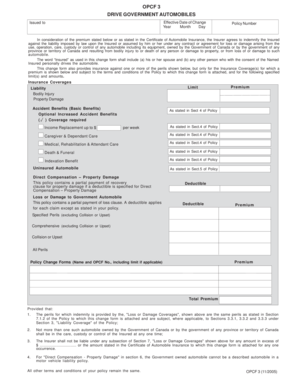 OPCF 3 Government Automobile Insurance Form