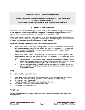 Private Passenger Automobile Filing Guidelines CLEAR Simplified for Proposed Revisions to Automobile Insurance Rates and Risk Classification Systems. fsco form number 1032E - fsco gov on