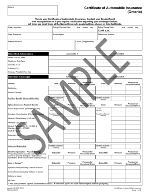 Ontario Automobile Insurance Certificate