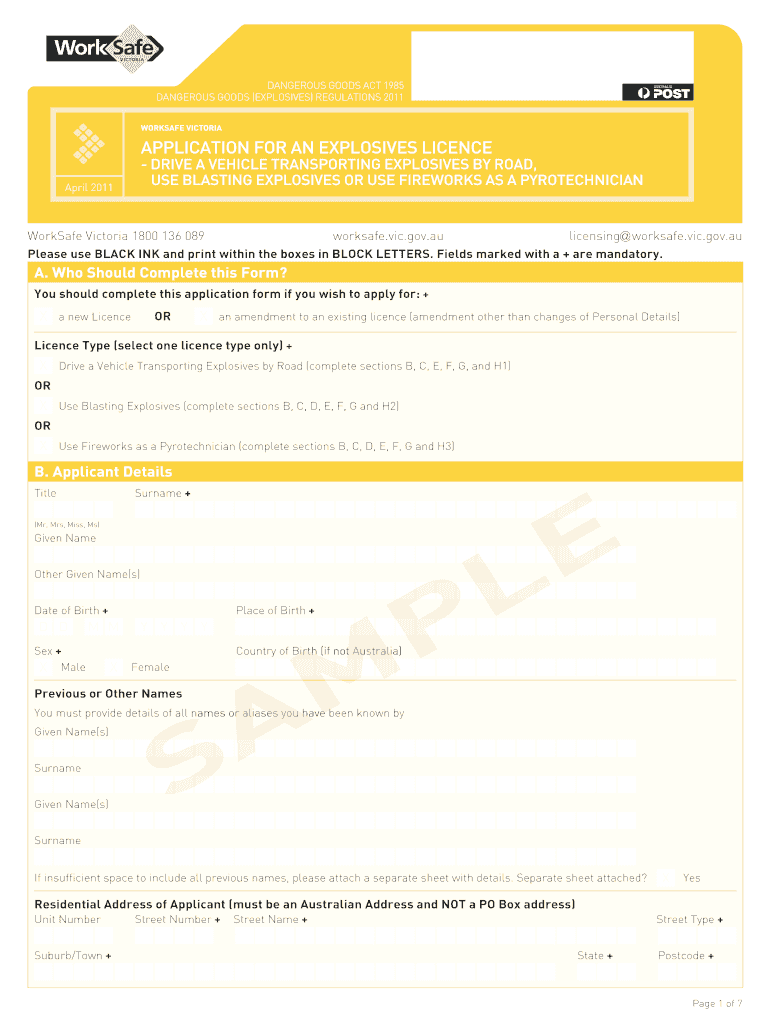 Fillable Online worksafe vic gov Application for an Explosives Licence