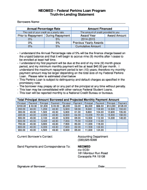 Federal Perkins Loan Truth-In-Lending Statement