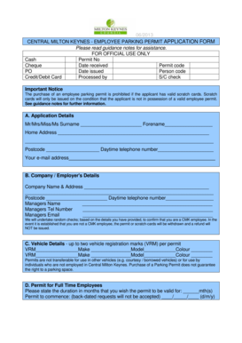 Central Milton Keynes Employee Parking Permit Application Form
