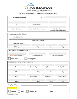 Employee Change of Address and Emergency Notification Form
