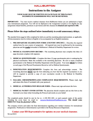 Halliburton Pre-Departure Medical Clearance Forms