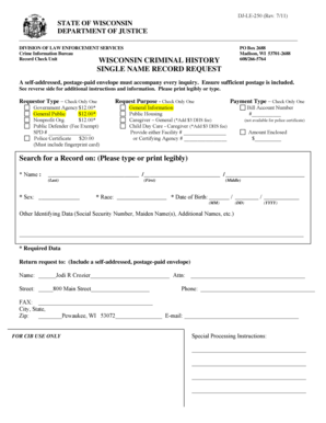 Wisconsin Criminal History Record Request