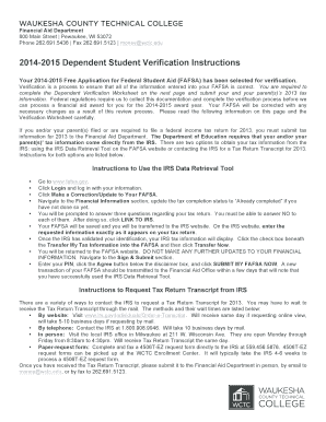 2014-2015 Dependent Student Verification Worksheet