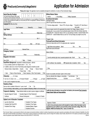 Pima County Community College Application for Admission