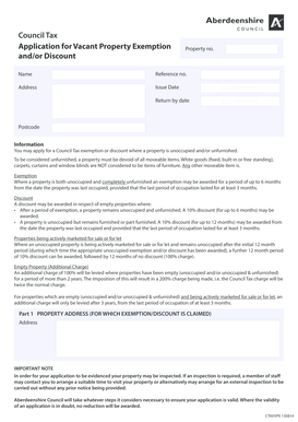 Council Tax Vacant Property Exemption Application