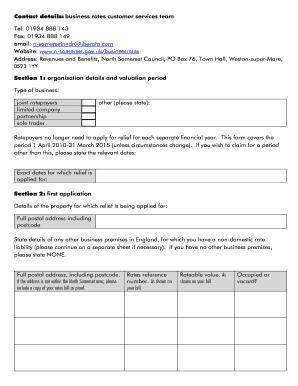 Small Business Rate Relief Application Form