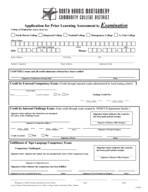 Prior Learning Assessment Application