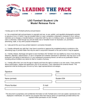 LSC-Tomball Student Life Model Release Form
