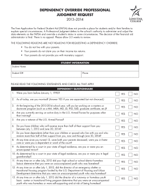 Dependency Override Professional Judgment Request