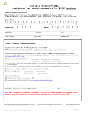 Lone Star College Prior Learning Assessment Application