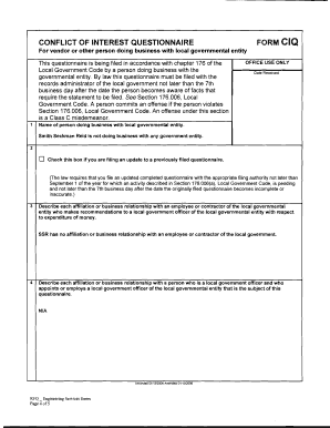 Conflict of Interest Questionnaire Form CIQ