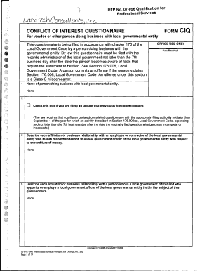 Conflict of Interest Questionnaire Form CIQ