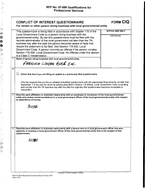 Conflict of Interest Questionnaire Form CIQ