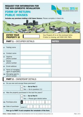 UK Non-Domestic Revaluation Form for Public Houses
