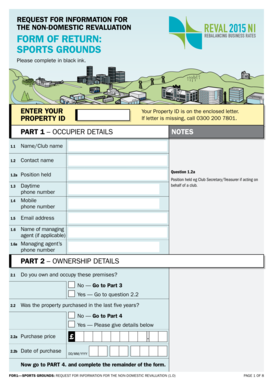 UK Non-Domestic Revaluation Form for Sports Grounds