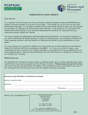 PCSPS(NI) Death Benefit Nomination Form
