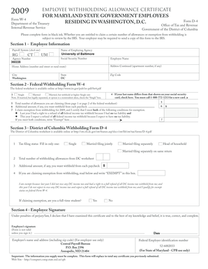 Maryland State Employee Withholding Allowance Certificate