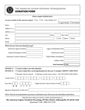 American Legion Donation Form