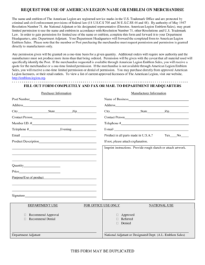 American Legion Merchandise Use Request Form