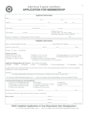 American Legion Auxiliary Membership Application