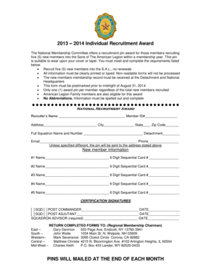 Sons of The American Legion Recruitment Award Form