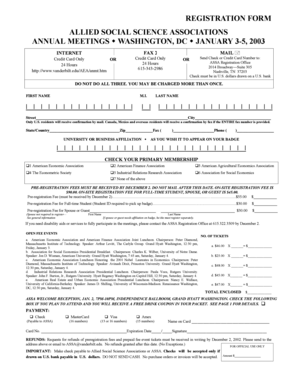 Allied Social Science Associations Registration Form