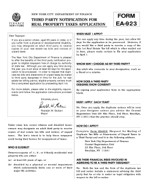 New York Real Property Taxes Third Party Notification Application