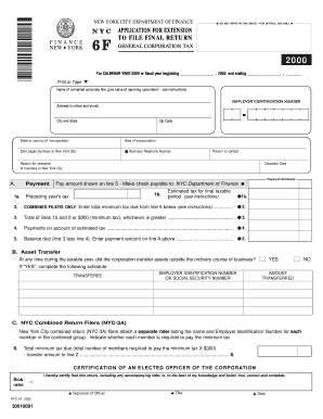 NYC Application for Extension to File Final Return