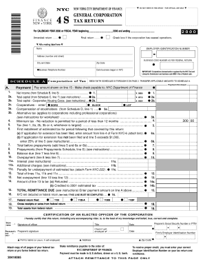 NYC General Corporation Tax Return 2000