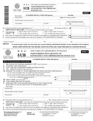 New York City 2001 Partnership Declaration of Estimated Unincorporated Business Tax