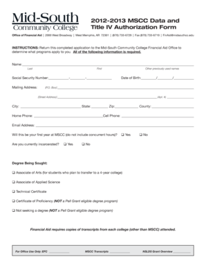 2012-2013 MSCC Title IV Authorization Form