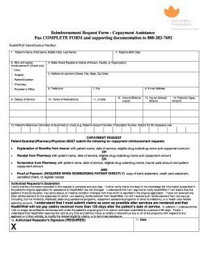 Reimbursement Request Form - Copayment Assistance
