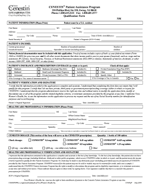 Cenestin Patient Assistance Program Qualification Form