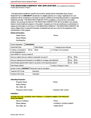 Medicines Company Patient Financial Assistance Program Application