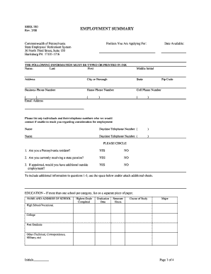 SERS Employment Summary Form (SERS-180) - Project Management