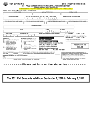 2011 Fall Season Athlete Registration Application