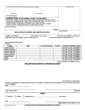 California Ex Parte Order Application