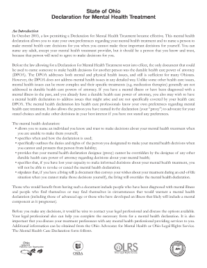 Ohio Mental Health Declaration Form