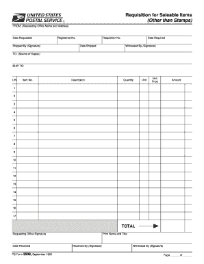 USPS Requisition for Saleable Items Form